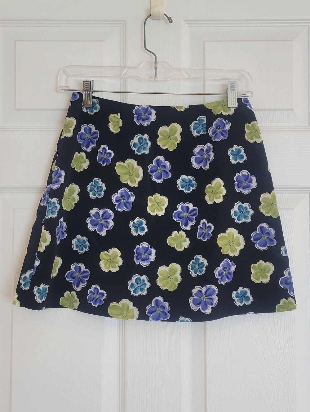 Vintage 90s Necessary Objects Black Circle Skirt with Blue & Lime Floral Print